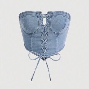 Lace-Up Denim Corset Top